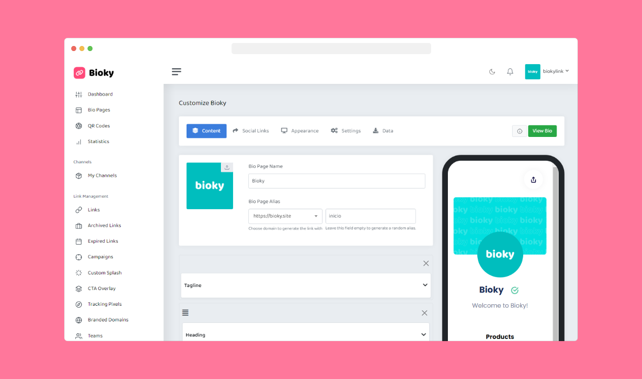 screenshot of Bioky Link